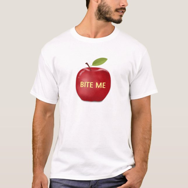 Camiseta Maçã com texto mordida em mim editável (Frente)
