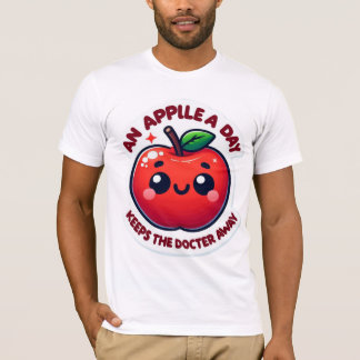 Camiseta Maçã de Cartoon Bonita Sorridente - Vermelho Brilh