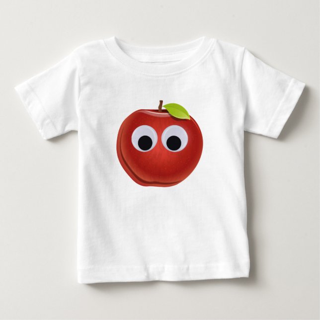 Camiseta Maçã Vermelha Engraçada com Olhos Googados (Frente)