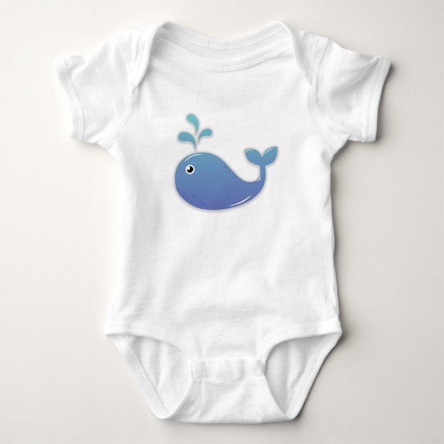 Camiseta Macacão de Bebê Baleia Azul Fofo (Frente)