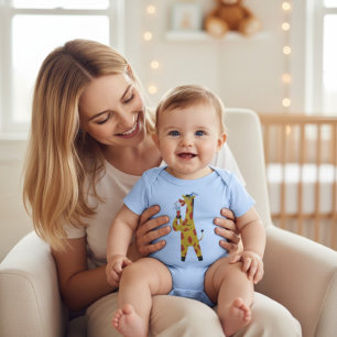 Camiseta Macacão de Bebê Chuveiro Girafa Artista Fofa
