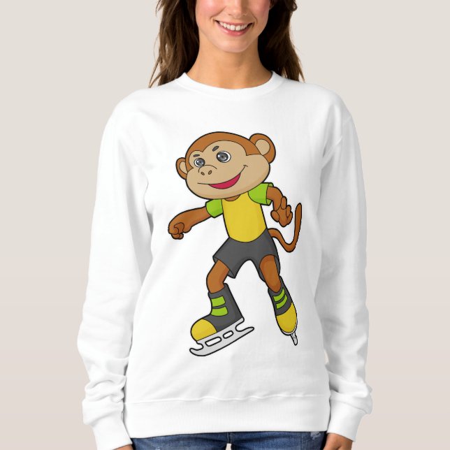 Camiseta Macaco a patinar gelo com skates de gelo (Frente)