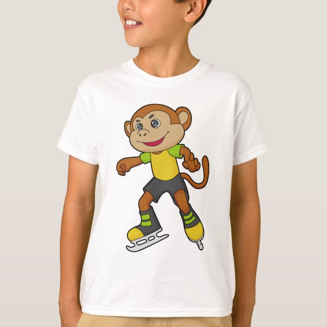 Camiseta Macaco a patinar gelo com skates de gelo (Frente)