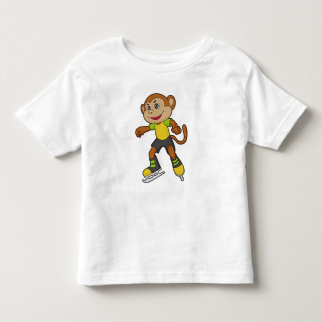 Camiseta Macaco a patinar gelo com skates de gelo (Frente)