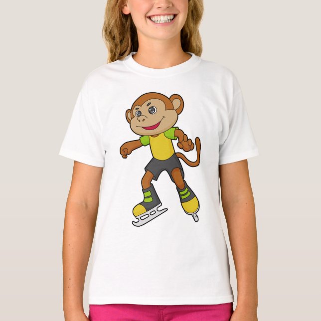 Camiseta Macaco a patinar gelo com skates de gelo (Frente)
