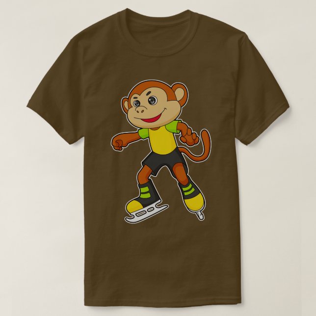 Camiseta Macaco a patinar gelo com skates de gelo (Frente do Design)
