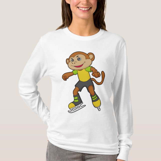 Camiseta Macaco a patinar gelo com skates de gelo (Frente)