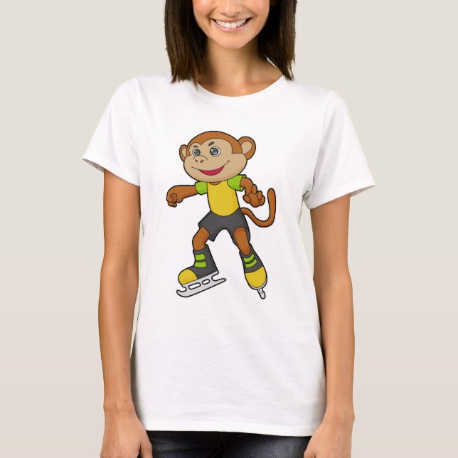 Camiseta Macaco a patinar gelo com skates de gelo (Frente)