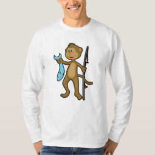Camiseta Macaco a pescar com cana de pesca e peixe