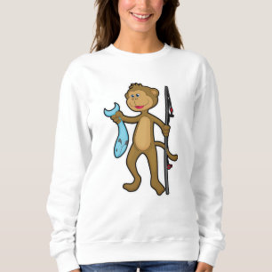 Camiseta Macaco a pescar com cana de pesca e peixe