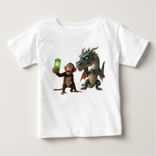 Camiseta Macaco Alegre Tirando Selfie com Dragão Mal-Humora