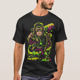 Camiseta Macaco Animais Engraçados Beisebol Drip Jovens Men