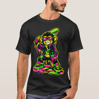 Camiseta Macaco Animais Engraçados Beisebol Drip Jovens Rap