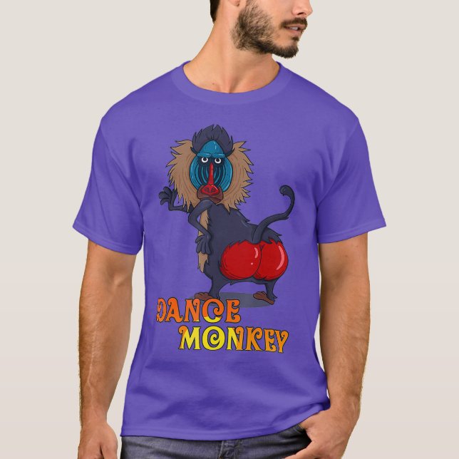Camiseta Macaco-babuíno Dance com disco de bumbum vermelho (Frente)