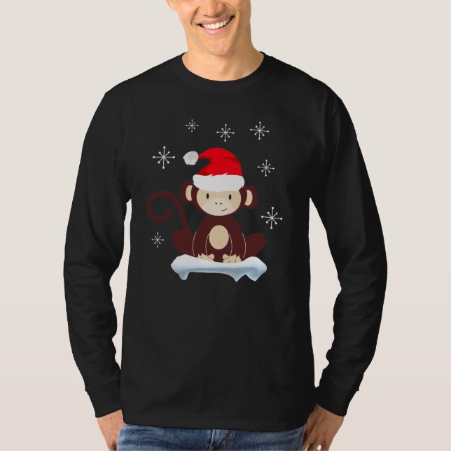 Camiseta Macaco bonito na neve, feliz Natal (Frente)