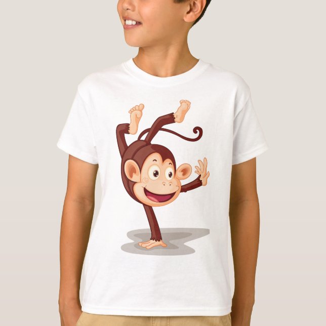 Camiseta Macaco Brincalhão Fazendo um Pino Animalzinho Fofo (Frente)