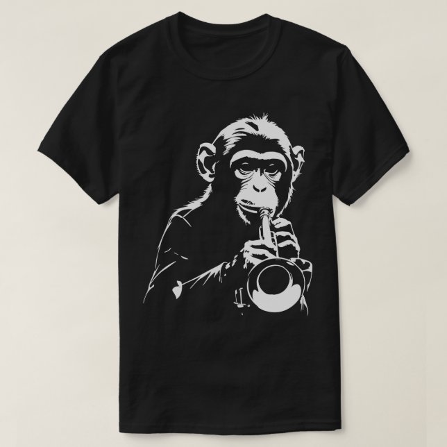 Camiseta macaco brincando no trompete (Frente do Design)