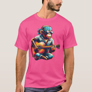 Camiseta Macaco Cachorro Tocando Macacos-Violão Música Musi