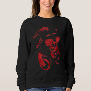 Camiseta Macaco Chimpancé Com Óculos De Sol E Fones De Ouvi