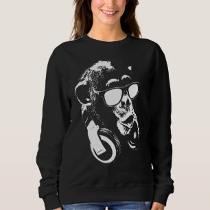 Camiseta Macaco Chimpanzé Com Fones de Ouvido e Óculos de S
