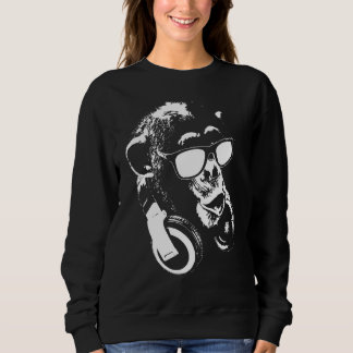Camiseta Macaco Chimpanzé Com Fones de Ouvido e Óculos de S