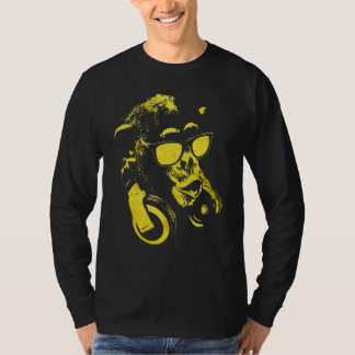 Camiseta Macaco Chimpanzé Com Óculos De Sol E Fones de ouvi