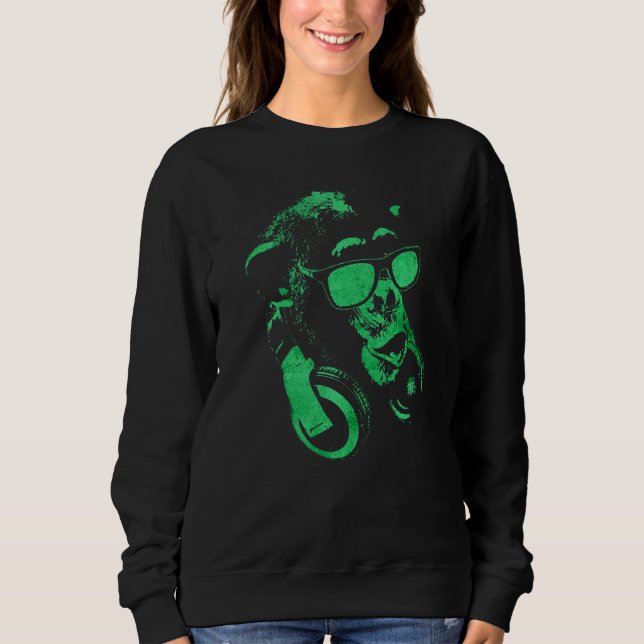 Camiseta Macaco Chimpanzé Com Óculos De Sol E Fones de ouvi (Frente)