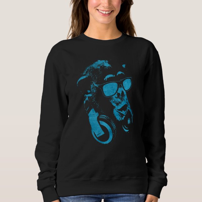 Camiseta Macaco Chimpanzé Com Óculos De Sol E Fones de ouvi (Frente)