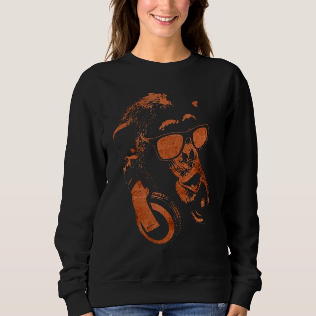 Camiseta Macaco Chimpanzé Com Óculos De Sol E Fones de ouvi (Frente)