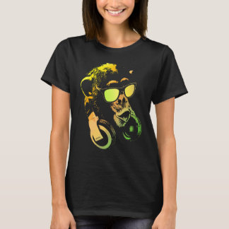 Camiseta Macaco Chimpanzé Com Óculos De Sol E Fones de ouvi