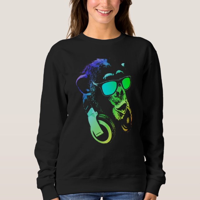 Camiseta Macaco Chimpanzé Com Óculos De Sol E Fones de ouvi (Frente)