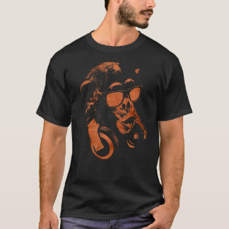 Camiseta Macaco Chimpanzé Com Óculos De Sol E Fones de ouvi