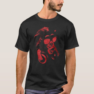 Camiseta Macaco Chimpanzé Com Óculos De Sol E Fones de ouvi