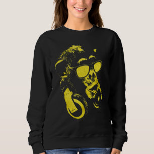 Camiseta Macaco Chimpanzé Com Óculos De Sol E Fones de ouvi