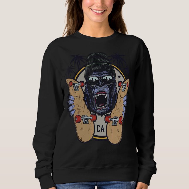 Camiseta Macaco Chimpanzé Com Óculos De Sol E Skateboard 1 (Frente)