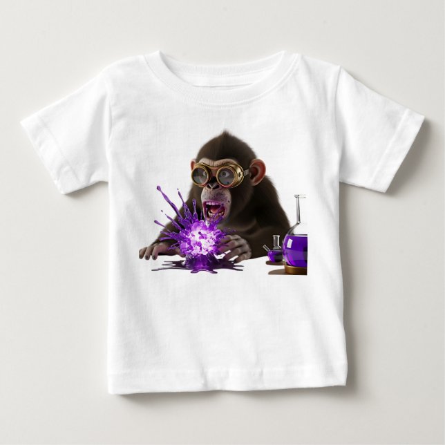 Camiseta Macaco Cientista Chocado com Che Explodindo Roxo (Frente)