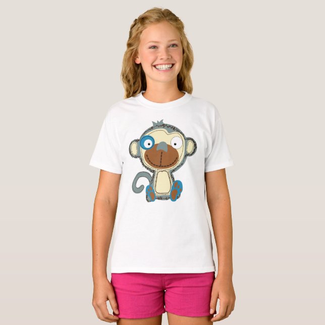 Camiseta Macaco Colorido de Tecido para Crianças (Frente Completa)