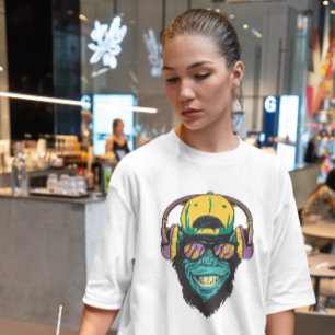 Camiseta Macaco com Fones de ouvido