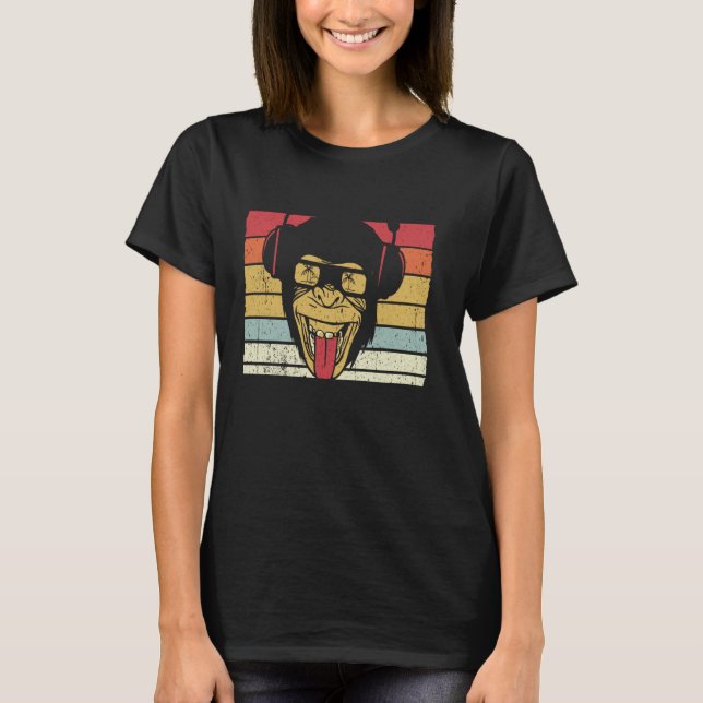 Camiseta Macaco com fones de ouvido DJ e macaco-sol vi (Frente)