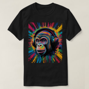 Camiseta Macaco com Fones de Ouvido Salpico de Tinta Vibran
