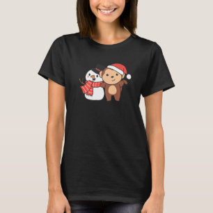 Camiseta Macaco Com Neve No Inverno Para O Natal