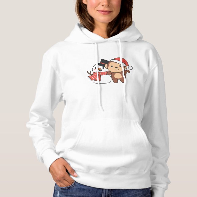 Camiseta Macaco Com Neve No Inverno Para O Natal (Frente)