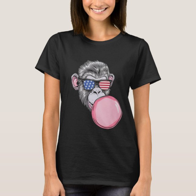 Camiseta Macaco Com Óculos De Sol Da Bandeira Americana Pre (Frente)