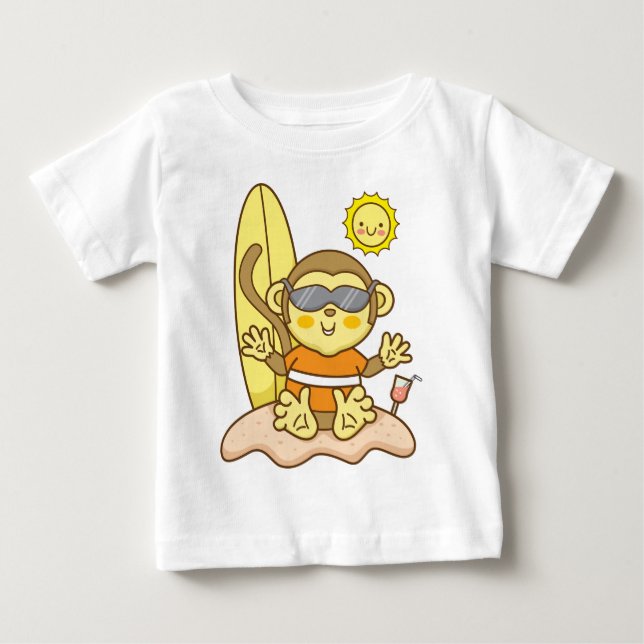 Camiseta Macaco com prancha de surfe baby  (Frente)