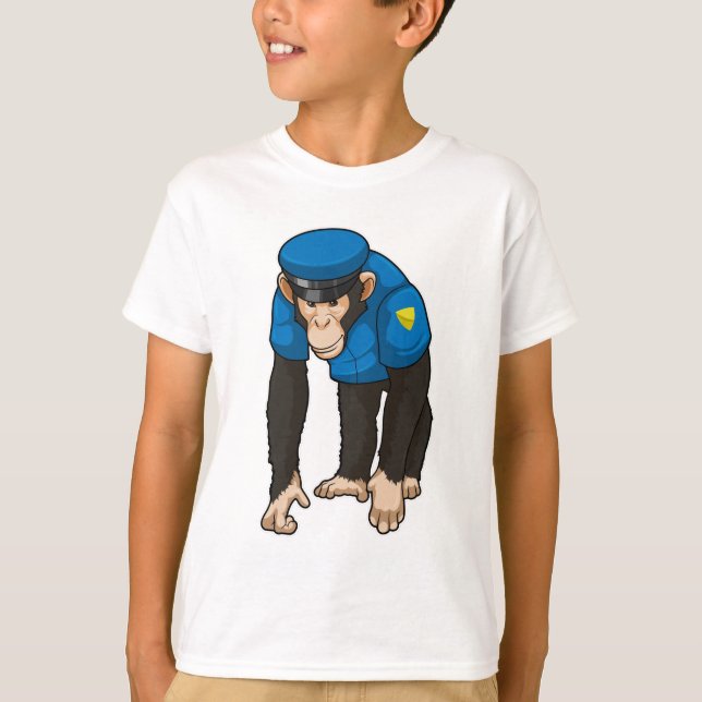 Camiseta Macaco como agente da polícia com uniforme (Frente)