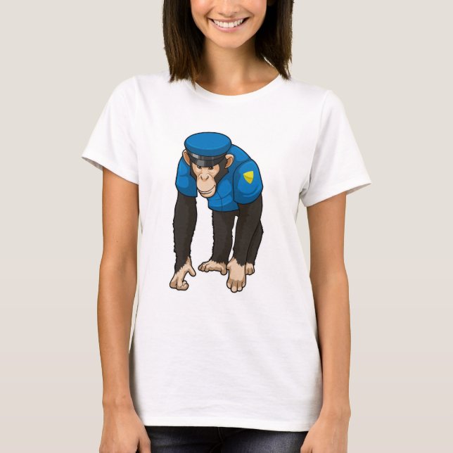 Camiseta Macaco como agente da polícia com uniforme (Frente)