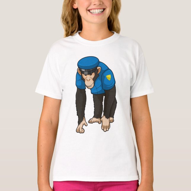 Camiseta Macaco como agente da polícia com uniforme (Frente)