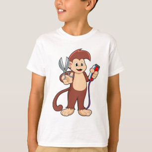 Camiseta Macaco como cabeleireiro com tesoura e Razor