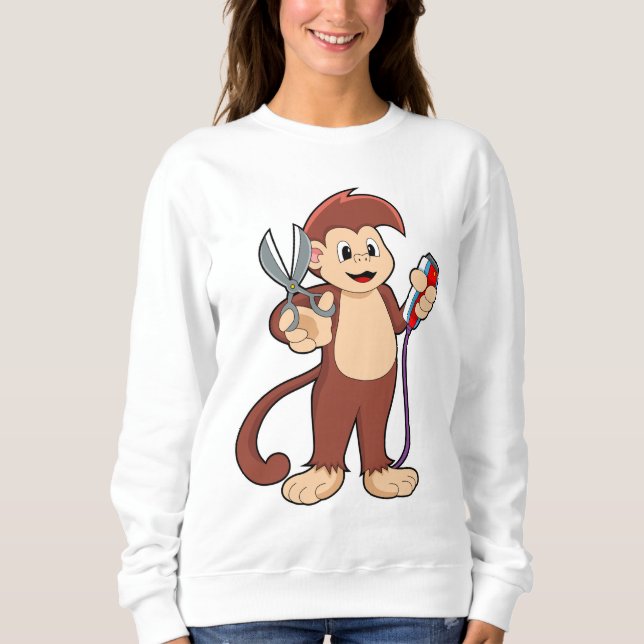 Camiseta Macaco como cabeleireiro com tesoura e Razor (Frente)