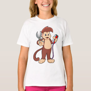 Camiseta Macaco como cabeleireiro com tesoura e Razor
